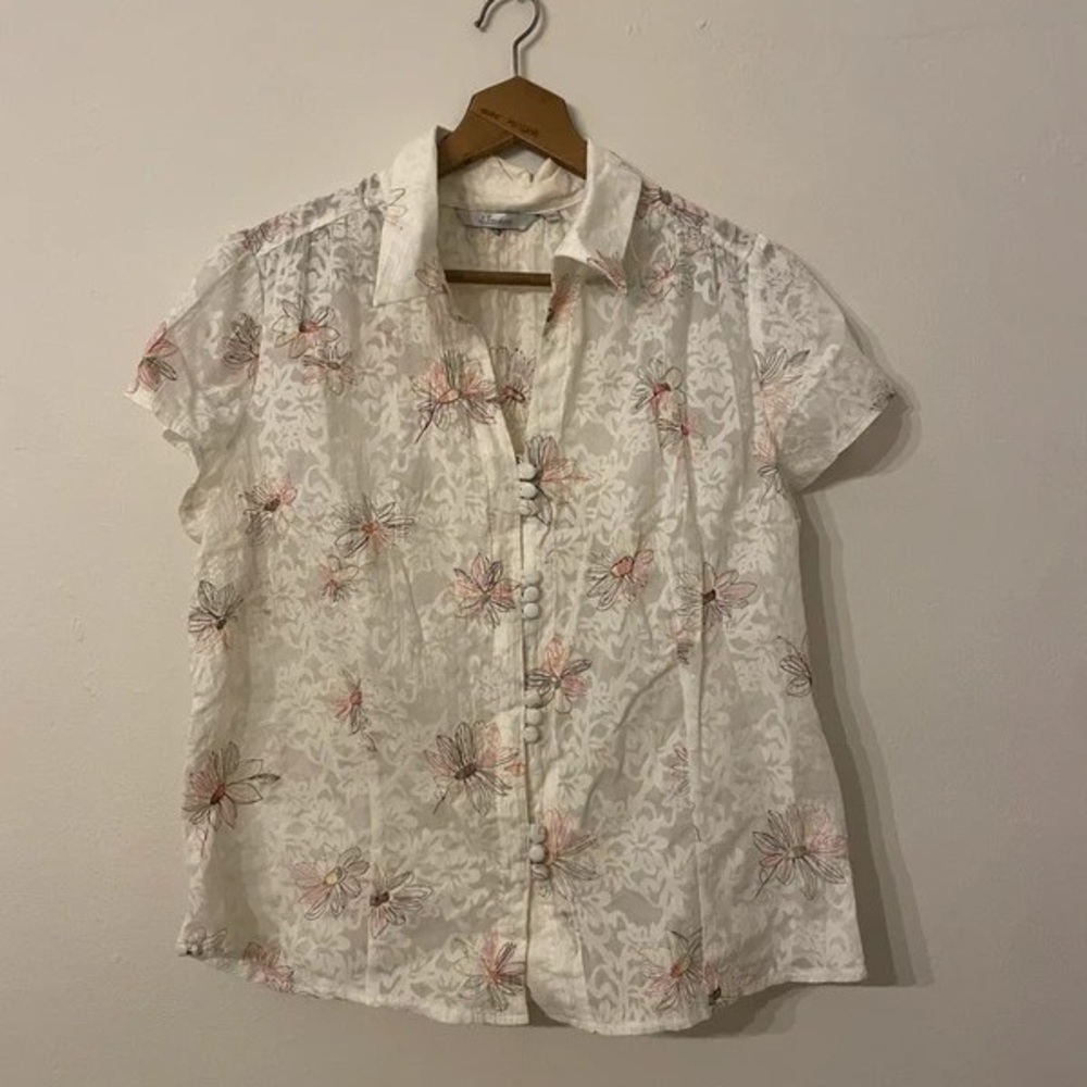 H&M White Floral Short Sleeve Blouse